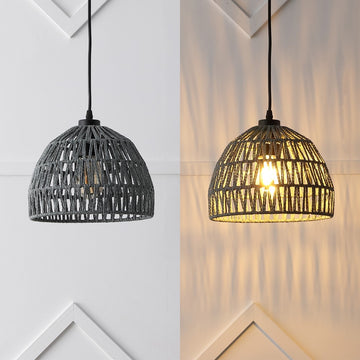 Campana 20" Bohemian Modern Woven Rattan/Iron LED Pendant